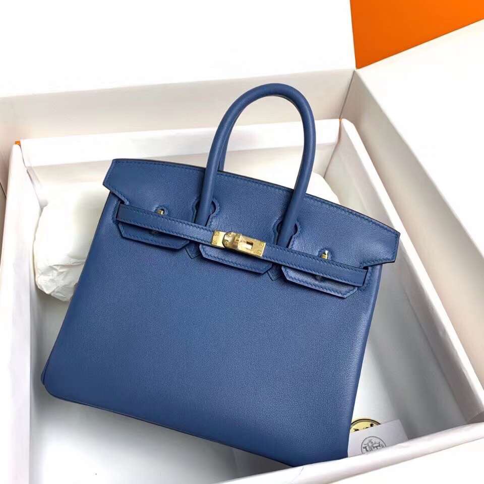 Hermes Birkin 25CM Swift Leather Handbag Blue